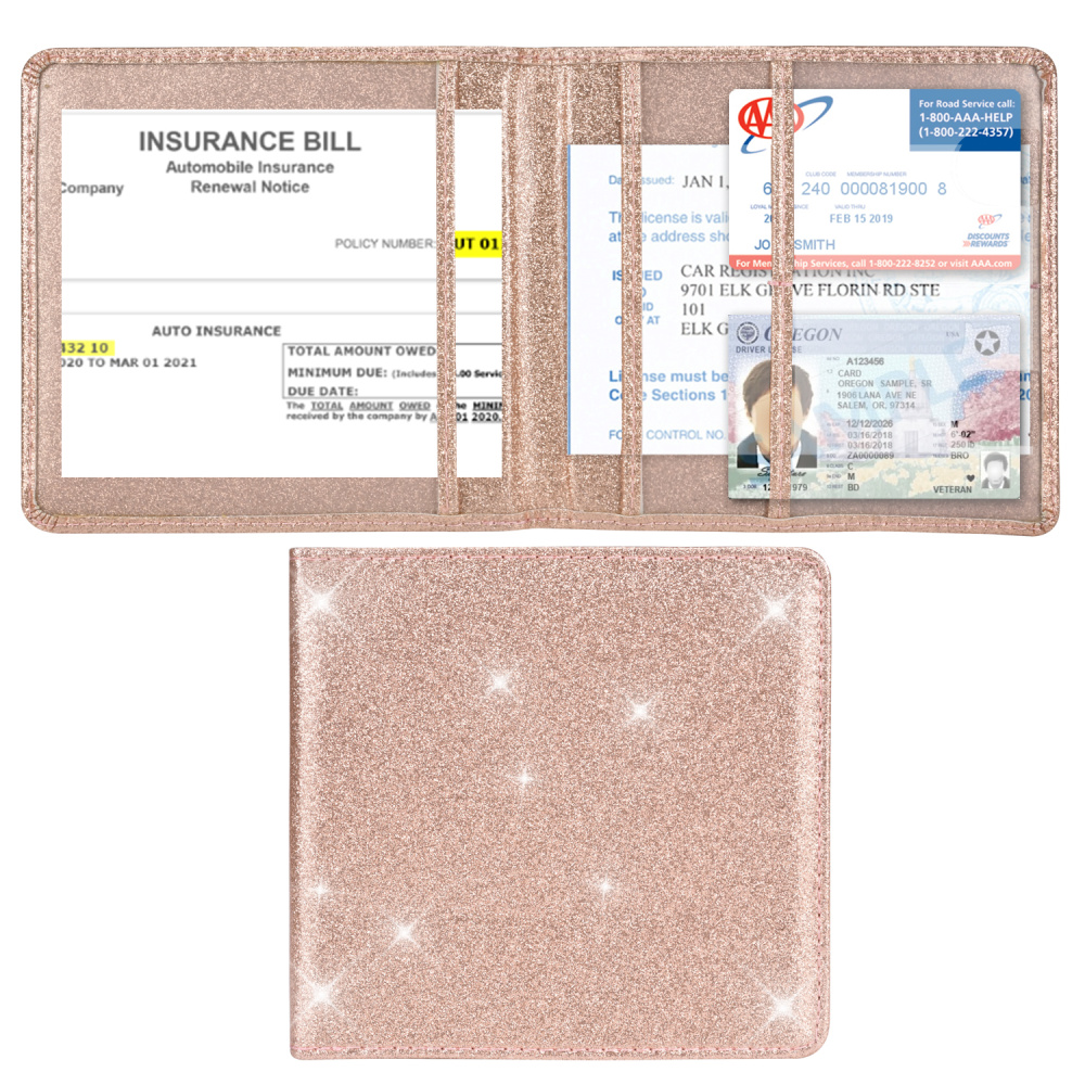 Vehicle Glove Box Car Organizer Men Women Wallet Accessories Case for Cards, Bling Rose Gold